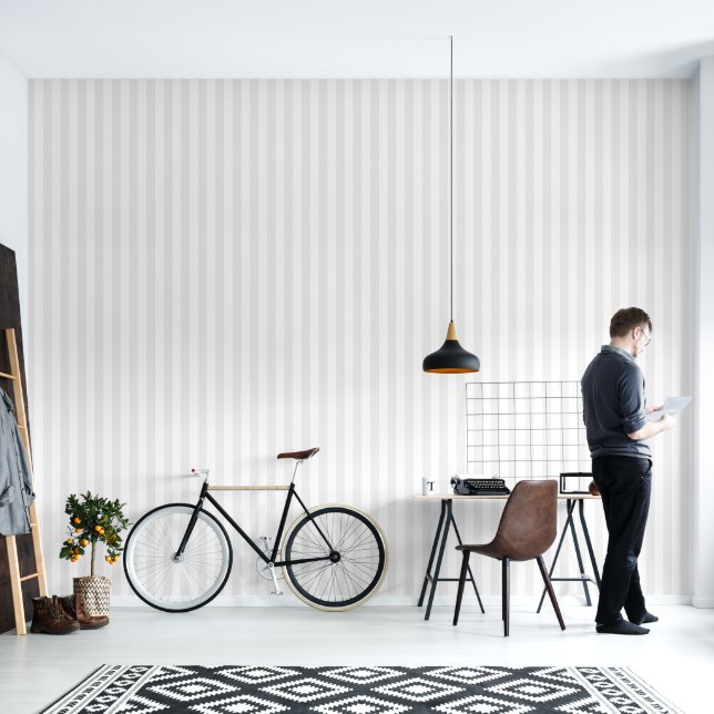 Papel Pintado Rayas grises claras y blancas (Sala de estar)