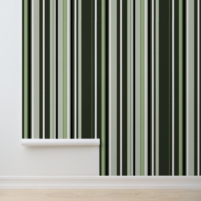 Papel Pintado Rayas grises, verdes, blancas. (Solicitud)