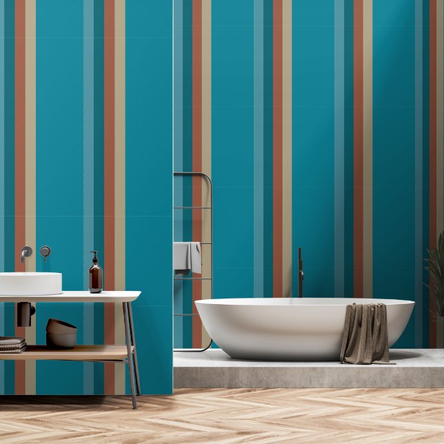 Papel Pintado Rayas Guay Blue Aqua Brown Rust Stone Gray Olive (Baño)