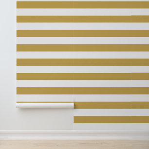 Papel Pintado Rayas horizontales anchas de amarillo mostaza y bl