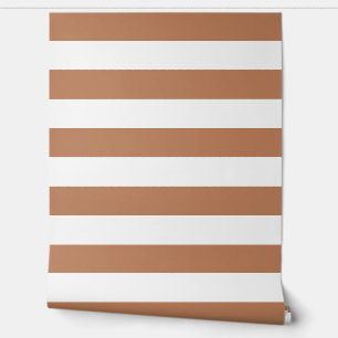 Papel Pintado Rayas Horizontales Anchas de Terracota y Blanco