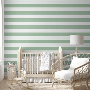 Papel Pintado Rayas horizontales anchas verdes y blancas