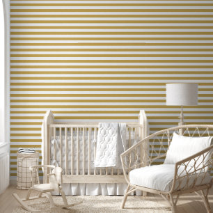 Papel Pintado Rayas horizontales clásicas de mostaza y blanco