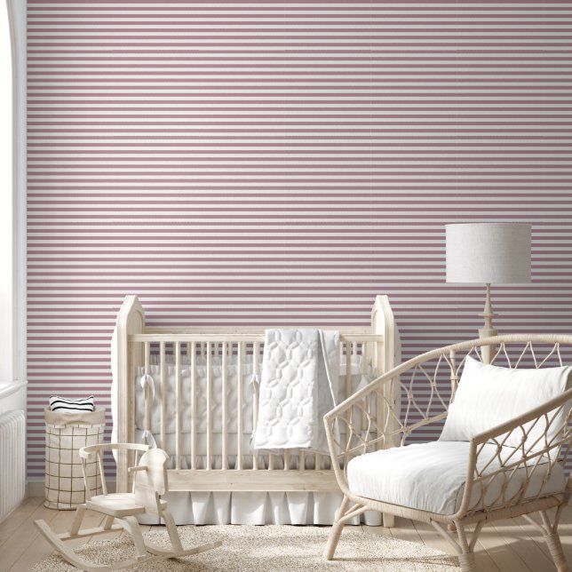 Papel Pintado Rayas horizontales clásicas malva y blanco (Niños)