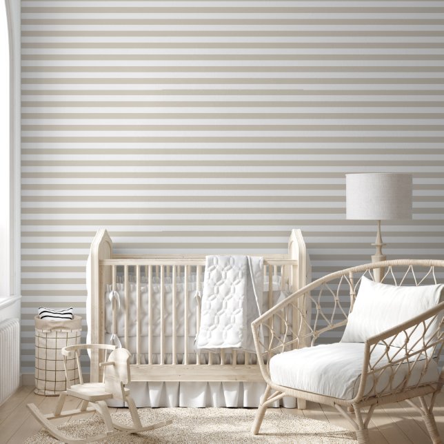 Papel Pintado Rayas horizontales clásicas y beige claro (Niños)