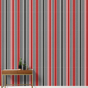 Papel Pintado Rayas modernas retro vintage rojas negras grises