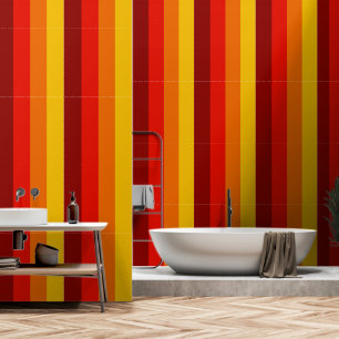 Papel Pintado Rayas retro amarillas de Naranja rojo