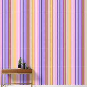 Papel Pintado Rayas retro de limón malva rosa vibrante