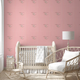 Papel Pintado Rayas rosadas con mariposa