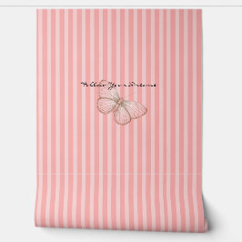 Papel Pintado Rayas rosadas con mariposa