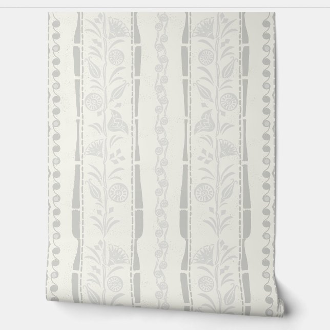 Papel Pintado Rayas Sofisticadas Regencia Floral - Gris Claro (Desenrollar)