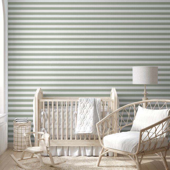 Papel Pintado Rayas Verde Sage Modernas  (Niños)