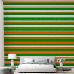 Papel Pintado Rayas verdes, blancas y naranjas