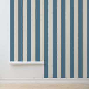 Papel Pintado Rayas Verticales Azules y Crema