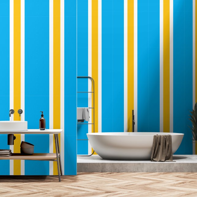 Papel Pintado Rayas verticales blancas amarillas blancas brillan (Baño)