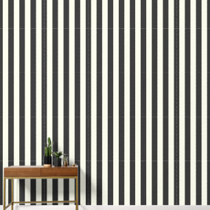 Papel Pintado Rayas verticales de 3" negro carbón y blanco marfi