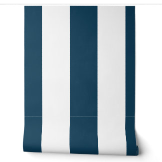 Papel Pintado Rayas verticales de 6 pulgadas azul marino y blanc