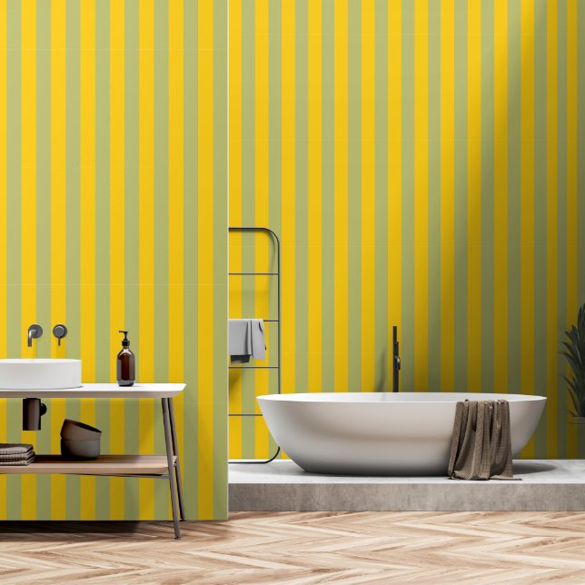 Papel Pintado Rayas Verticales Dorado y Salvia (Baño)