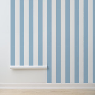 Papel Pintado Rayas Verticales Negritas de Azul Cielo y Blanco