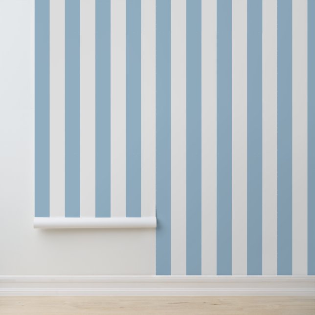 Papel Pintado Rayas Verticales Negritas de Azul Cielo y Blanco (Solicitud)