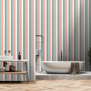 Papel Pintado Rayas verticales Pastel Salmón verde Rosa Blanco