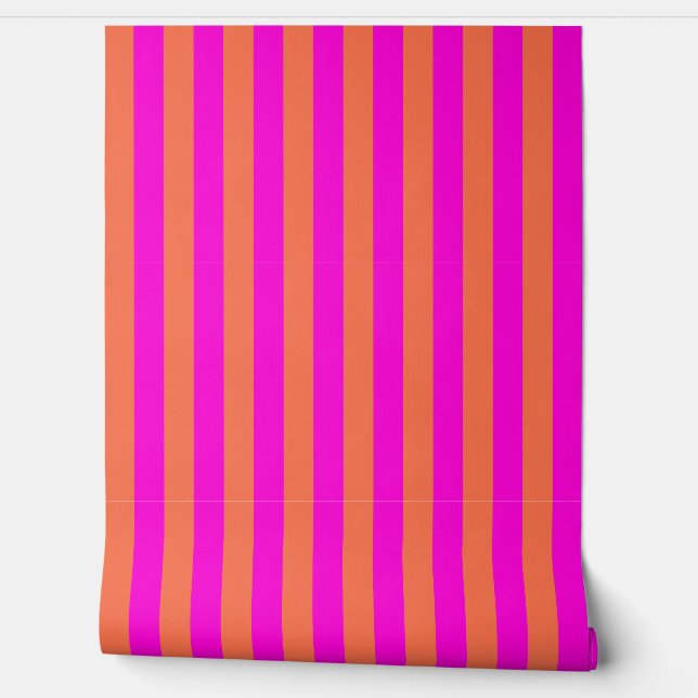 Papel Pintado Rayas Verticales Rosa y Naranja (Desenrollar)