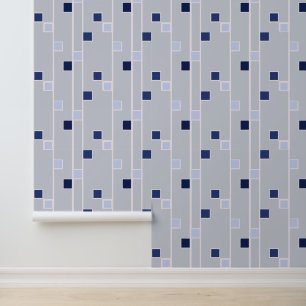 Papel Pintado Rayas y cuadrados azules retro