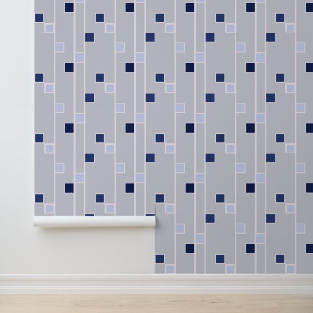 Papel Pintado Rayas y cuadrados azules retro (Solicitud)