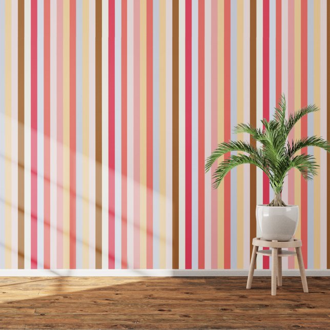 Papel Pintado Rayo amarillo rosado de verano (Summer stripe art wallpaper)