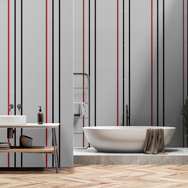 Papel Pintado Rayo vertical rojo negro (Baño)