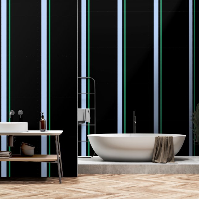 Papel Pintado Rayo vertical verde azul negro (Baño)