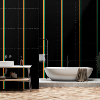 Papel Pintado Rayo vertical verde naranja negro
