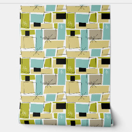 Papel Pintado Rectángulos abstractos de amarillo azul Aqua Mid C