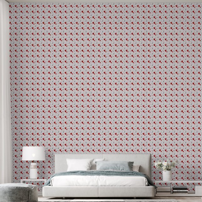 Papel Pintado Red and Black Doodle Hearts Love  (Dormitorio)