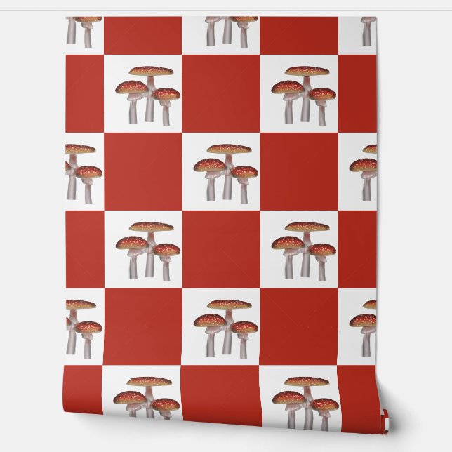 Papel Pintado Red check with mushroom (Desenrollar)