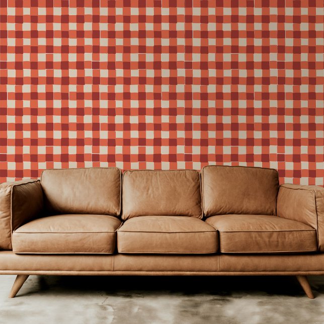 Papel Pintado Red Checkered Plaid (Classic and fun red checkered plaid wallpaper.)