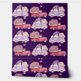 Papel Pintado Red Floral Car Gnome Romantic Textured Vinyl