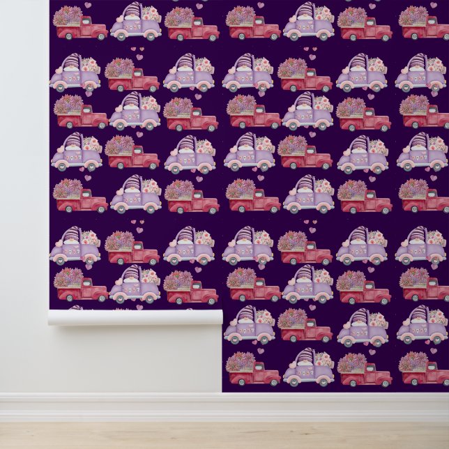 Papel Pintado Red Floral Car Gnome Romantic Textured Vinyl (Solicitud)