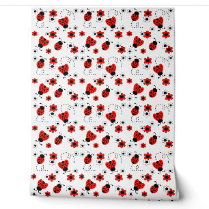 Papel Pintado Red Floral Ladybug Bebé Niña Nursery Niños