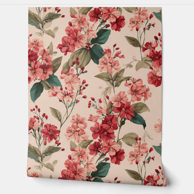 Papel Pintado Red on Pink Hibiscus Floral  (Desenrollar)