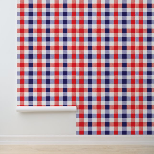Papel Pintado Red White Blue Plaid Gingham Checkered Pattern DIY (Solicitud)