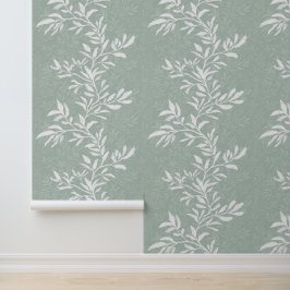 Papel Pintado Refinada Vid de Hoja Botánica Verde Salvia Silueta