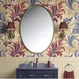 Papel Pintado Regal Flourish Elegance Beige, Borgoña y Azul