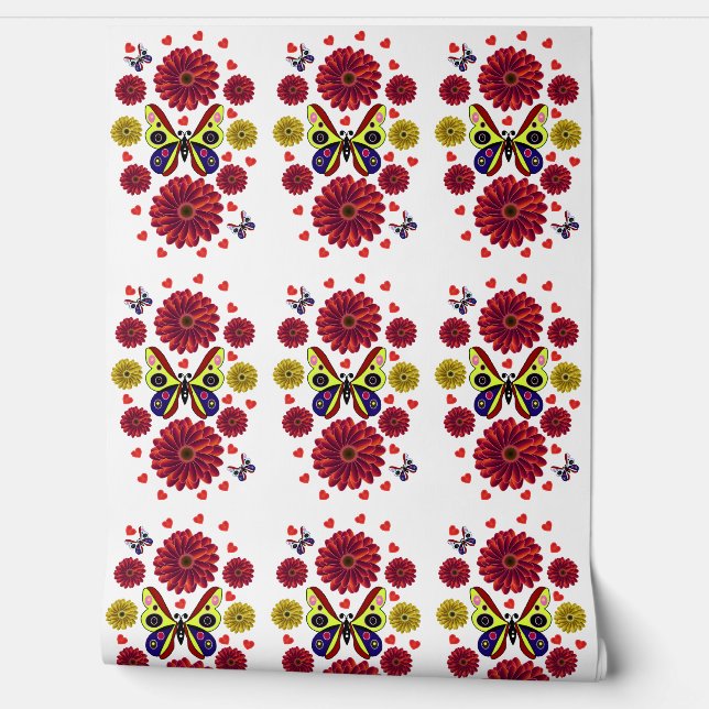 Papel Pintado Regalo floral personalizado de mariposa primaveral (Desenrollar)