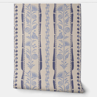 Papel Pintado Regency Floral Stripes - Navy Blue - Cream
