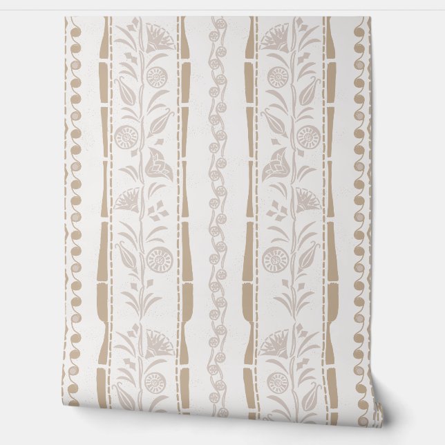 Papel Pintado Regency Floral Stripes - Sand Beige - Cream  (Desenrollar)