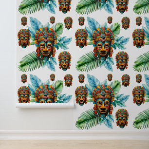 Papel Pintado Régimen de oliage Patrón de máscara maya tribal