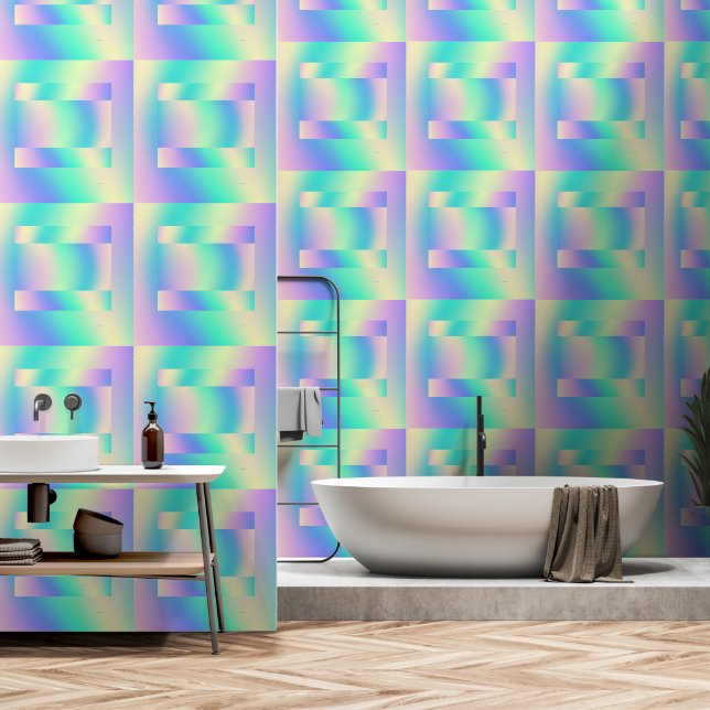 Papel Pintado Repetición de cuadrados arcoiris (Baño)