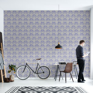 Papel Pintado Resumen Art Blue Bicicleta Azul Patrón medio gris