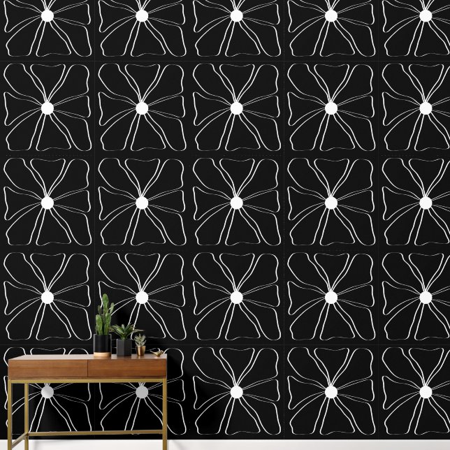 Papel Pintado Resumen de arte de la moderna línea de flores blan (Pasillo)
